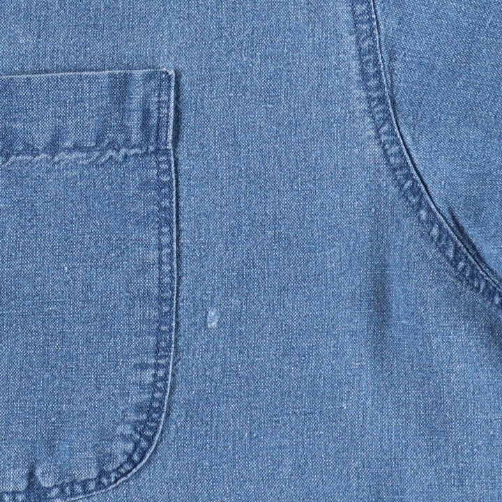 90'S Gap (Old Gap) Chambray Short-Sleeve Cotton x Linen Button-Down Shirt, Men's Size L (Equivalent), Vintage linen blue type Vintage Second Hand