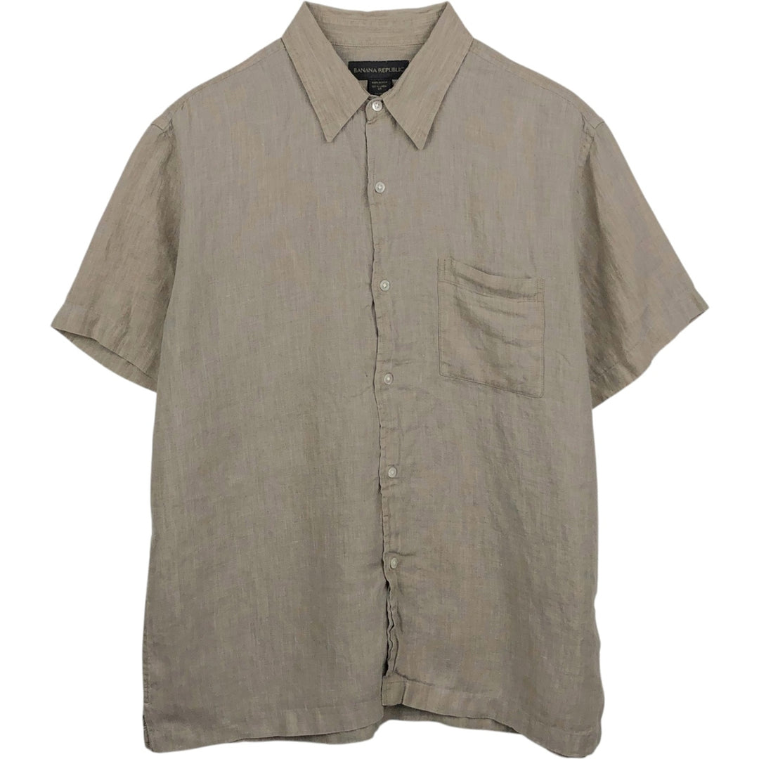 00'S Banana Republic Short Sleeve Linen Shirt Box Shirt Men's L Size linen gray type Vintage Second Hand