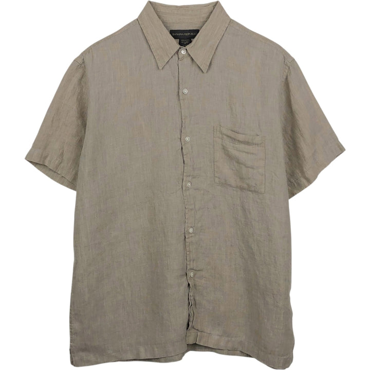 00'S Banana Republic Short Sleeve Linen Shirt Box Shirt Men's L Size linen gray type Vintage Second Hand