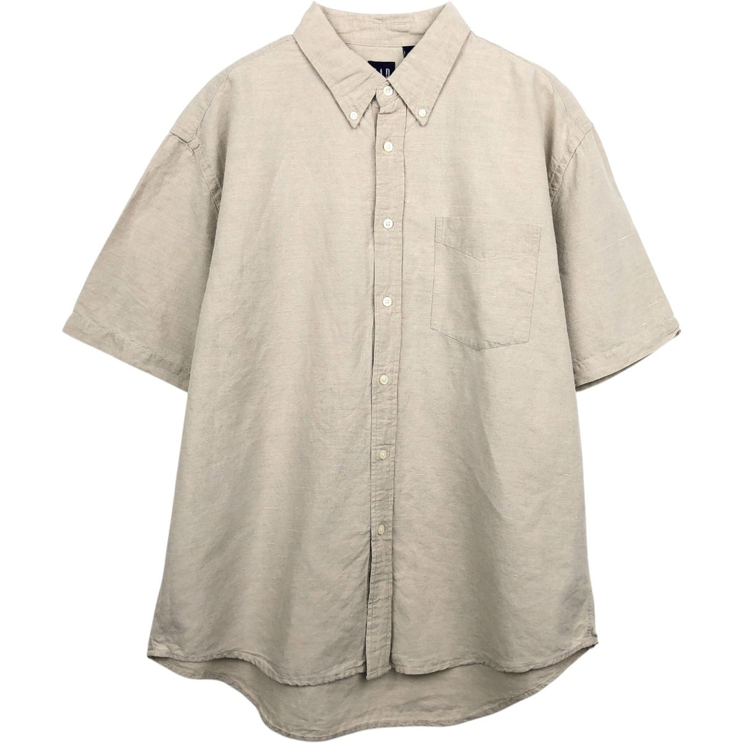 90'S GAP Vintage Short Sleeve Button-Down Shirt, Cotton and Linen, Men's Size L linen Beige type Vintage Second Hand