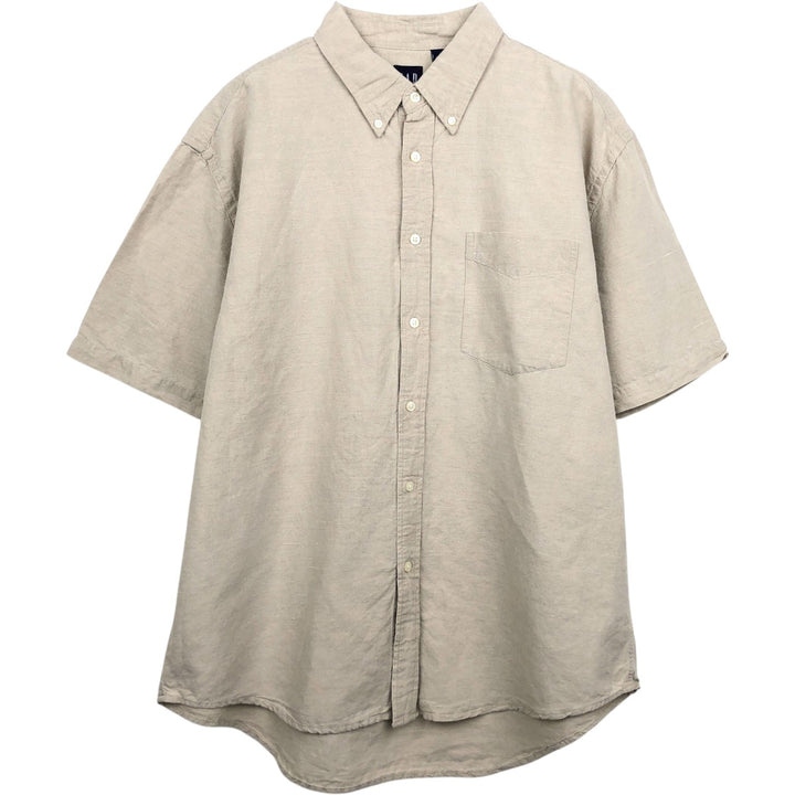 90'S GAP Vintage Short Sleeve Button-Down Shirt, Cotton and Linen, Men's Size L linen Beige type Vintage Second Hand