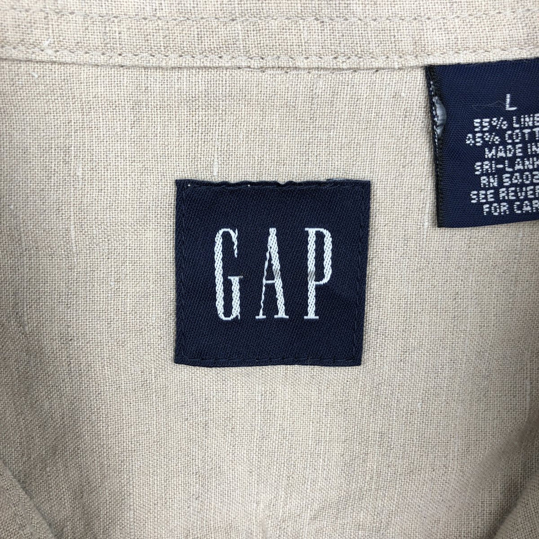 90'S GAP Vintage Short Sleeve Button-Down Shirt, Cotton and Linen, Men's Size L linen Beige type Vintage Second Hand