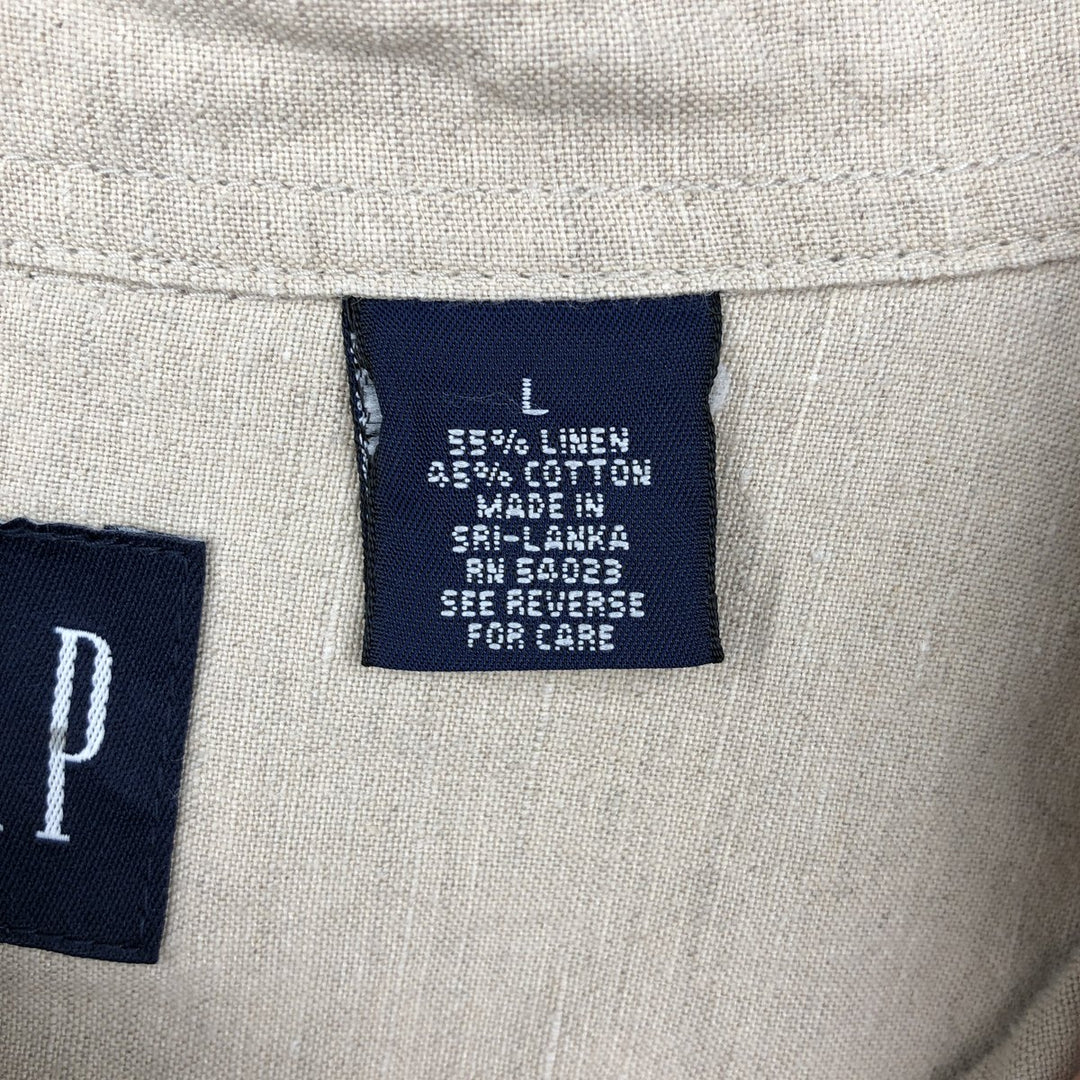 90'S GAP Vintage Short Sleeve Button-Down Shirt, Cotton and Linen, Men's Size L linen Beige type Vintage Second Hand