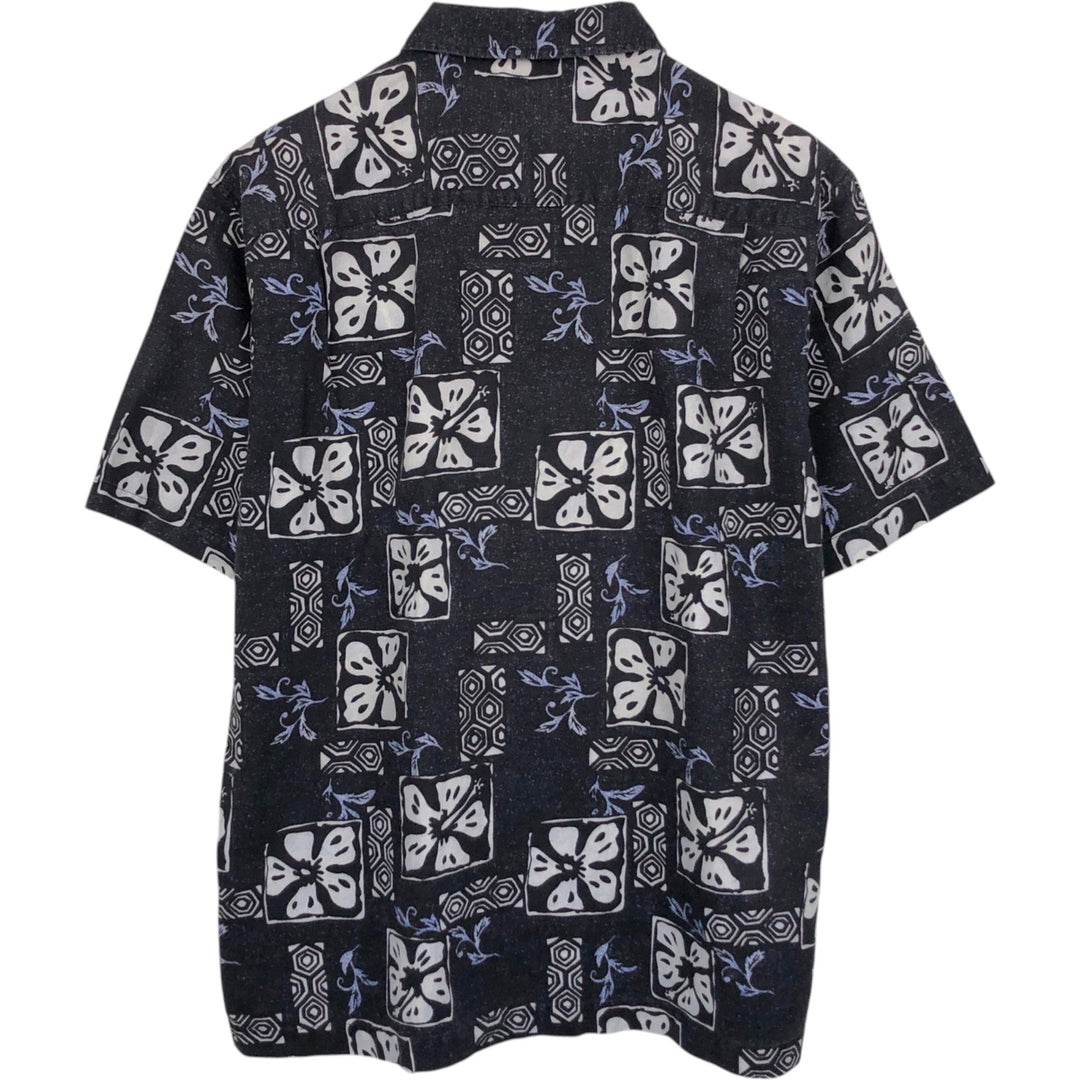 90s-00'S Eddie Bauer all-over print short-sleeved cotton x linen boxy shirt, men's size M. linen navy blue type Vintage Second Hand