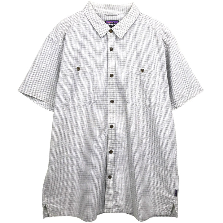 Patagonia Backstep Shirt 53139SP17 Check Pattern Short Sleeve Hemp Shirt Box Shirt Men's XL Equivalent Hemp gray type Vintage Second Hand