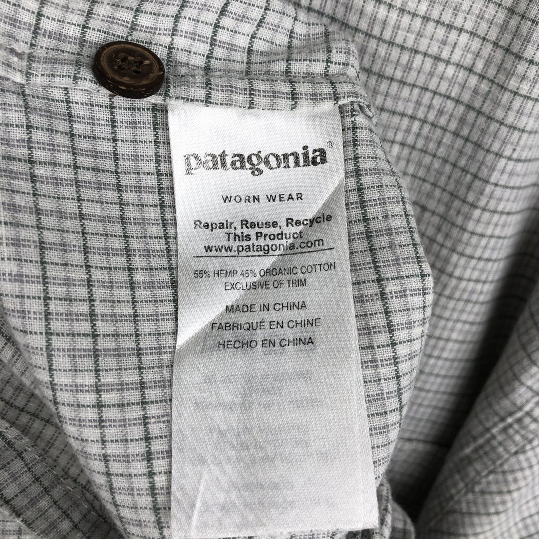Patagonia Backstep Shirt 53139SP17 Check Pattern Short Sleeve Hemp Shirt Box Shirt Men's XL Equivalent Hemp gray type Vintage Second Hand
