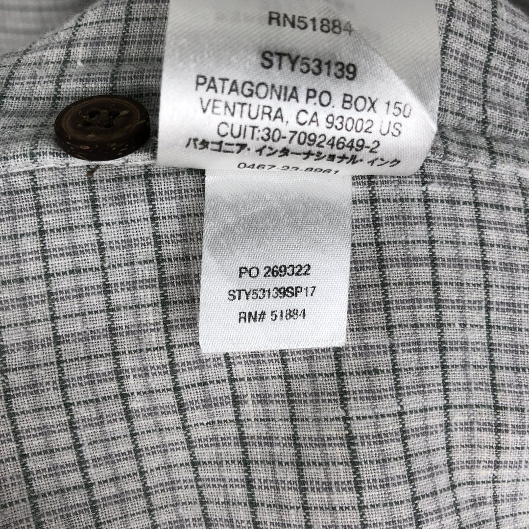 Patagonia Backstep Shirt 53139SP17 Check Pattern Short Sleeve Hemp Shirt Box Shirt Men's XL Equivalent Hemp gray type Vintage Second Hand
