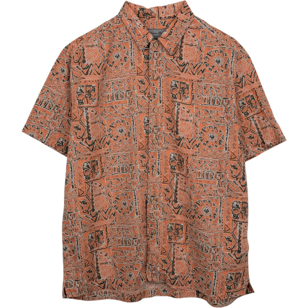 2000'S Eddie Bauer all-over print short-sleeved cotton x linen box shirt, men's size M equivalent. linen orange type Vintage Second Hand