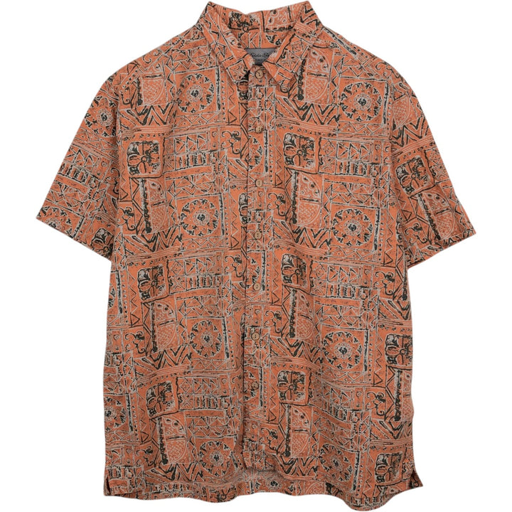 2000'S Eddie Bauer all-over print short-sleeved cotton x linen box shirt, men's size M equivalent. linen orange type Vintage Second Hand
