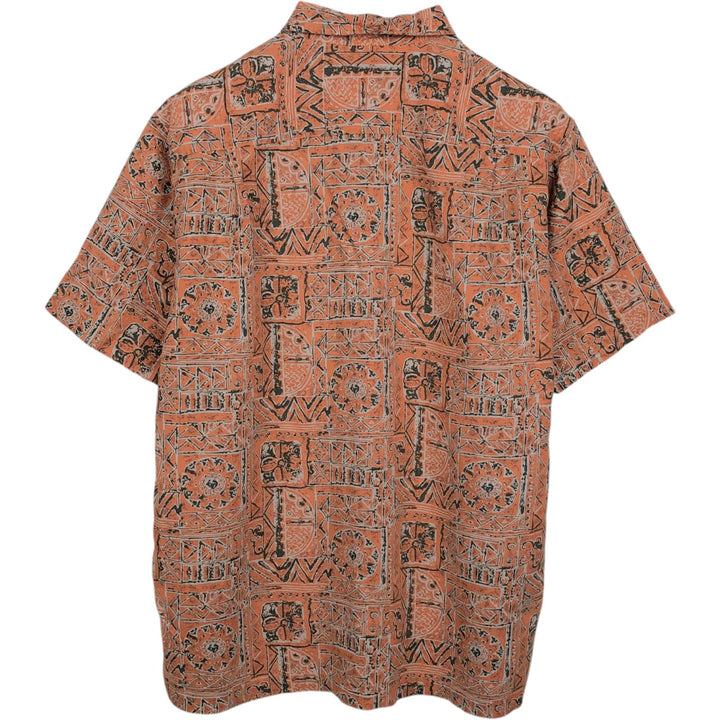 2000'S Eddie Bauer all-over print short-sleeved cotton x linen box shirt, men's size M equivalent. linen orange type Vintage Second Hand