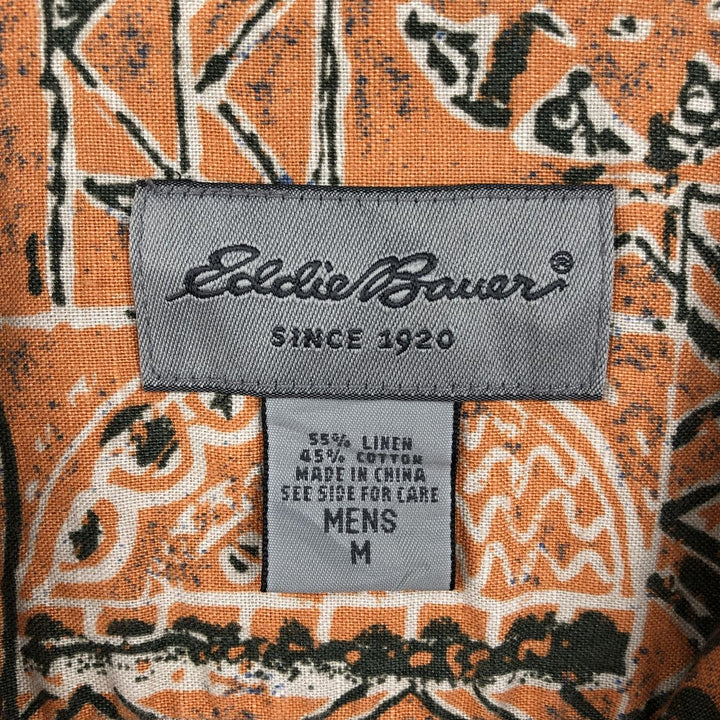 2000'S Eddie Bauer all-over print short-sleeved cotton x linen box shirt, men's size M equivalent. linen orange type Vintage Second Hand