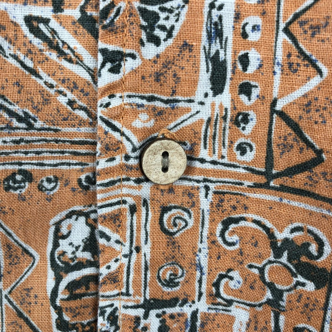 2000'S Eddie Bauer all-over print short-sleeved cotton x linen box shirt, men's size M equivalent. linen orange type Vintage Second Hand