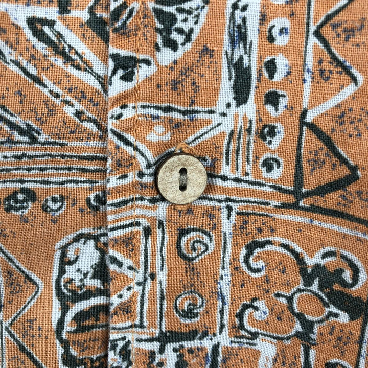 2000'S Eddie Bauer all-over print short-sleeved cotton x linen box shirt, men's size M equivalent. linen orange type Vintage Second Hand