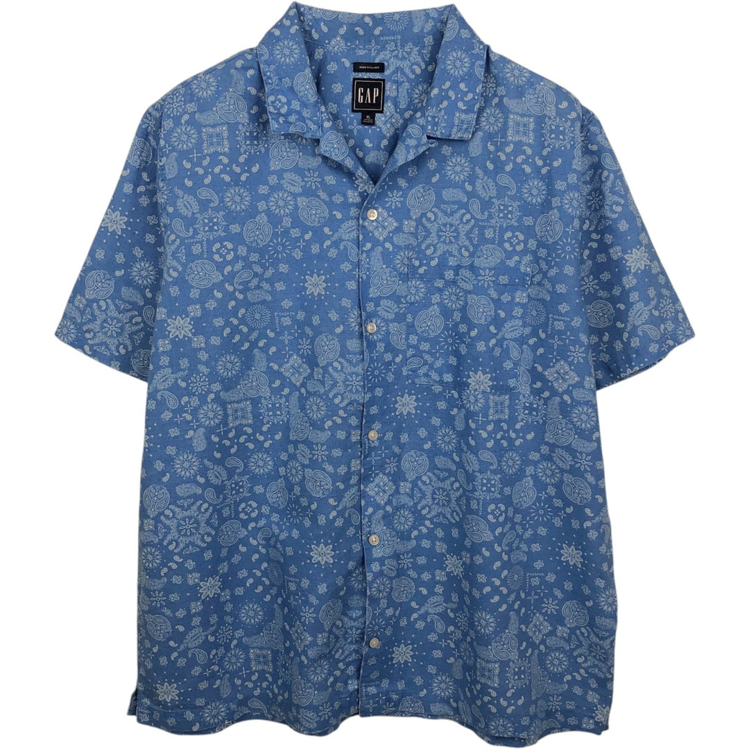 GAP MADE WITH LINEN Bandana Pattern Short-Sleeve Open Collar Cotton x Linen Box Shirt (Men's XL equivalent) linen blue type Vintage Second Hand