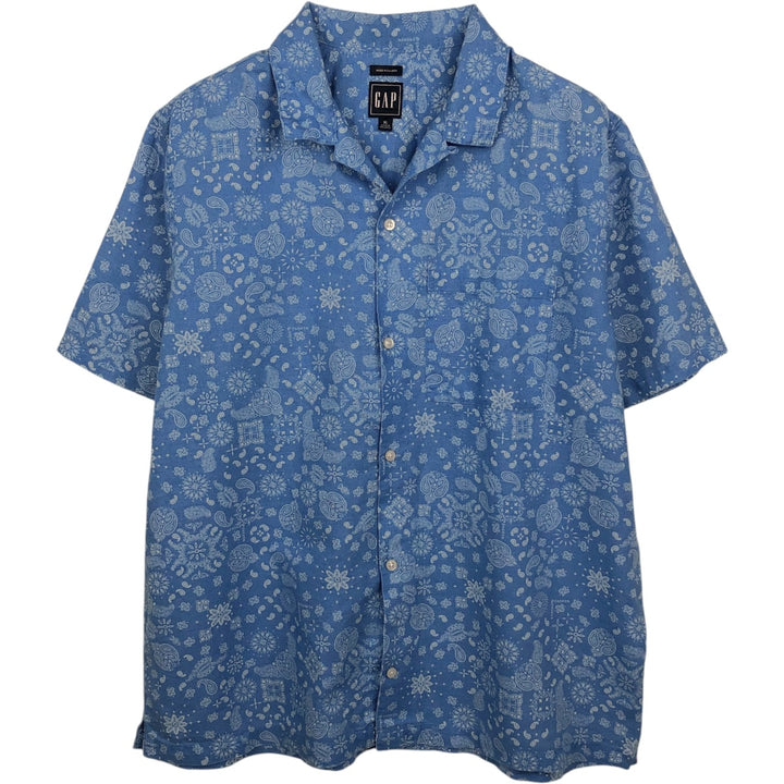 GAP MADE WITH LINEN Bandana Pattern Short-Sleeve Open Collar Cotton x Linen Box Shirt (Men's XL equivalent) linen blue type Vintage Second Hand