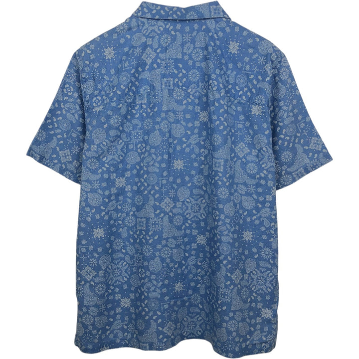 GAP MADE WITH LINEN Bandana Pattern Short-Sleeve Open Collar Cotton x Linen Box Shirt (Men's XL equivalent) linen blue type Vintage Second Hand