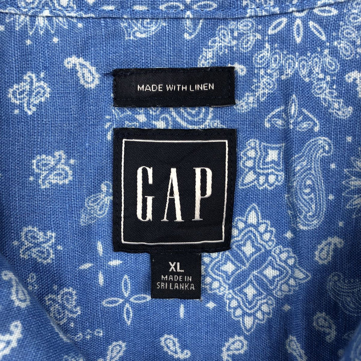 GAP MADE WITH LINEN Bandana Pattern Short-Sleeve Open Collar Cotton x Linen Box Shirt (Men's XL equivalent) linen blue type Vintage Second Hand