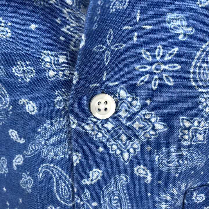 GAP MADE WITH LINEN Bandana Pattern Short-Sleeve Open Collar Cotton x Linen Box Shirt (Men's XL equivalent) linen blue type Vintage Second Hand