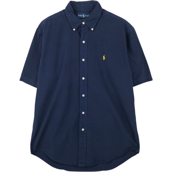 Ralph Lauren Classic Fit short sleeve button down shirt, men's size M cotton navy blue type Vintage Second Hand