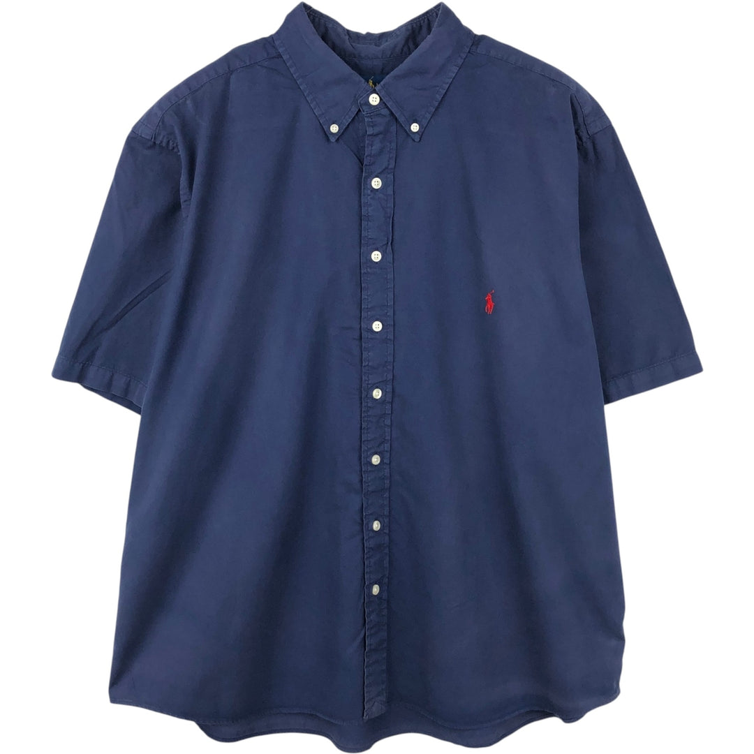 Ralph Lauren Featherweight Twill Short-Sleeve Button-Down Shirt, Men's Size XL (approx.) cotton navy blue type Vintage Second Hand