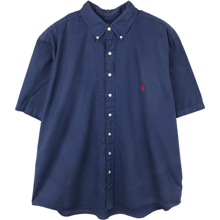 Ralph Lauren Featherweight Twill Short-Sleeve Button-Down Shirt, Men's Size XL (approx.) cotton navy blue type Vintage Second Hand