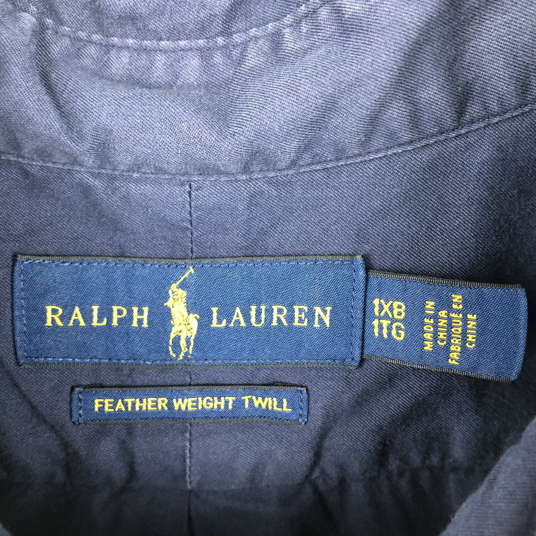 Ralph Lauren Featherweight Twill Short-Sleeve Button-Down Shirt, Men's Size XL (approx.) cotton navy blue type Vintage Second Hand