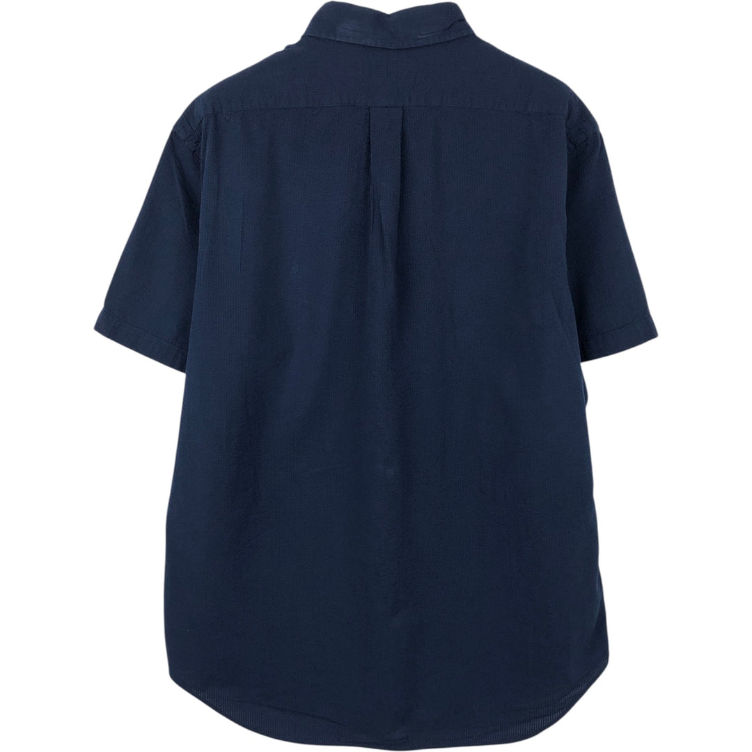 Ralph Lauren POLO RALPH LAUREN CLASSIC FIT Seersucker Short-Sleeve Button-Down Shirt, Men's Size L (approx.) cotton navy blue type Vintage Second Hand