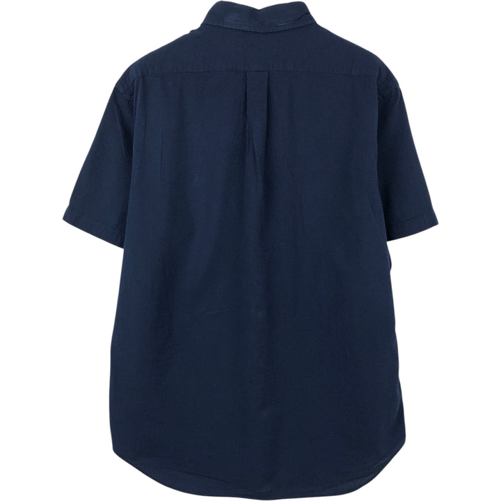 Ralph Lauren POLO RALPH LAUREN CLASSIC FIT Seersucker Short-Sleeve Button-Down Shirt, Men's Size L (approx.) cotton navy blue type Vintage Second Hand