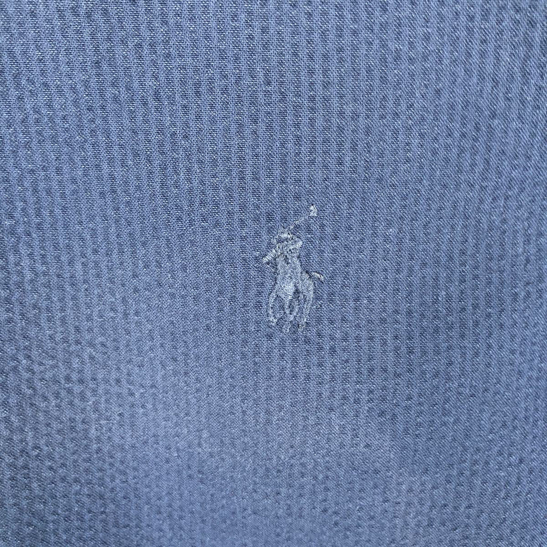 Ralph Lauren POLO RALPH LAUREN CLASSIC FIT Seersucker Short-Sleeve Button-Down Shirt, Men's Size L (approx.) cotton navy blue type Vintage Second Hand