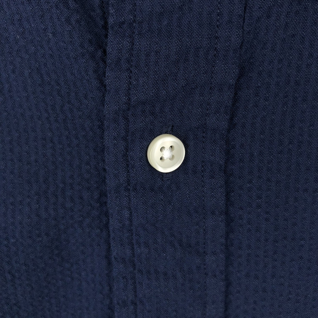 Ralph Lauren POLO RALPH LAUREN CLASSIC FIT Seersucker Short-Sleeve Button-Down Shirt, Men's Size L (approx.) cotton navy blue type Vintage Second Hand