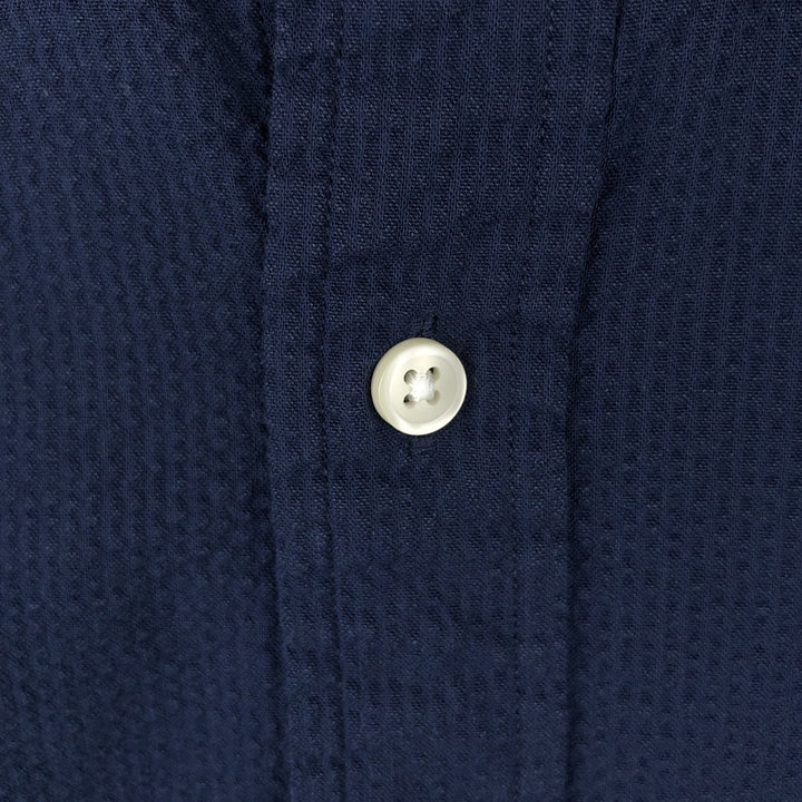 Ralph Lauren POLO RALPH LAUREN CLASSIC FIT Seersucker Short-Sleeve Button-Down Shirt, Men's Size L (approx.) cotton navy blue type Vintage Second Hand