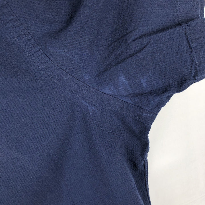 Ralph Lauren POLO RALPH LAUREN CLASSIC FIT Seersucker Short-Sleeve Button-Down Shirt, Men's Size L (approx.) cotton navy blue type Vintage Second Hand