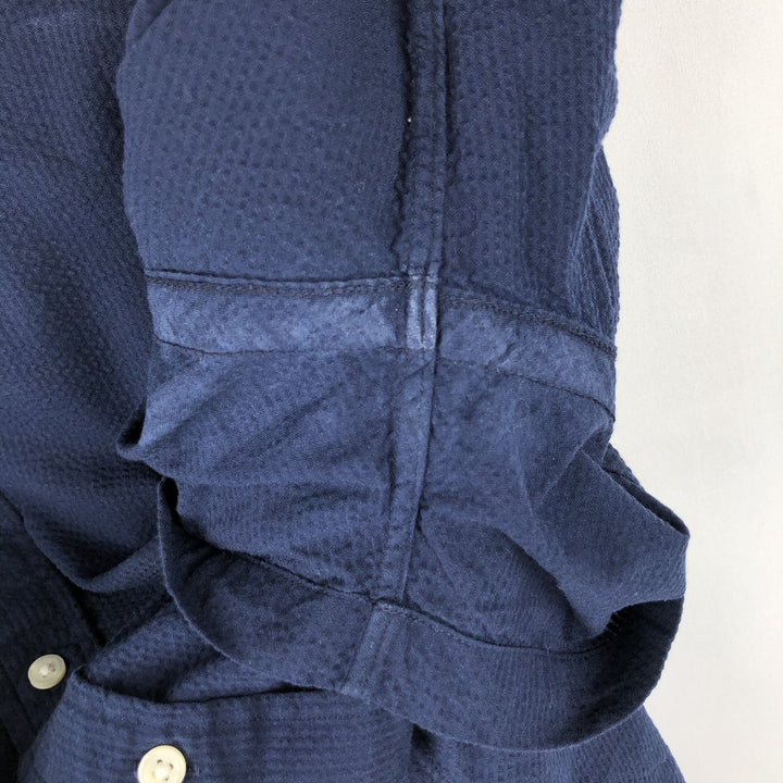Ralph Lauren POLO RALPH LAUREN CLASSIC FIT Seersucker Short-Sleeve Button-Down Shirt, Men's Size L (approx.) cotton navy blue type Vintage Second Hand