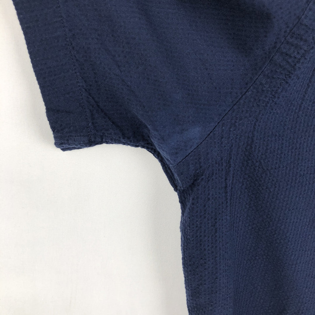 Ralph Lauren POLO RALPH LAUREN CLASSIC FIT Seersucker Short-Sleeve Button-Down Shirt, Men's Size L (approx.) cotton navy blue type Vintage Second Hand