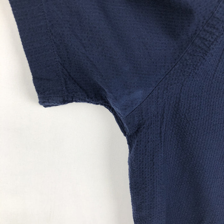 Ralph Lauren POLO RALPH LAUREN CLASSIC FIT Seersucker Short-Sleeve Button-Down Shirt, Men's Size L (approx.) cotton navy blue type Vintage Second Hand