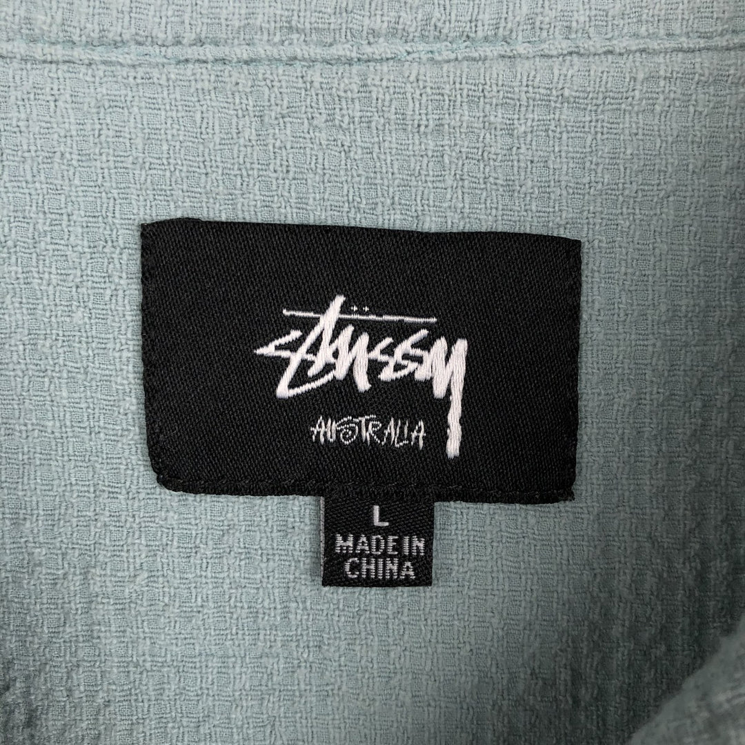 Stussy Short-Sleeve Open-Collar Cotton Shirt, Boxy Fit, Men's Size L (approx.) cotton Blue type light blue Vintage Second Hand