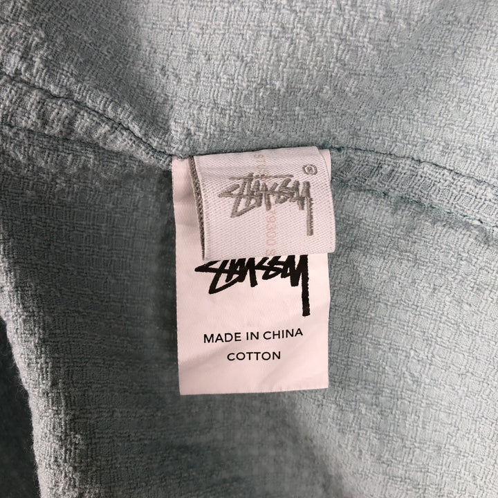 Stussy Short-Sleeve Open-Collar Cotton Shirt, Boxy Fit, Men's Size L (approx.) cotton Blue type light blue Vintage Second Hand