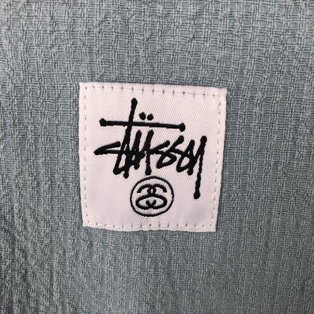 Stussy Short-Sleeve Open-Collar Cotton Shirt, Boxy Fit, Men's Size L (approx.) cotton Blue type light blue Vintage Second Hand