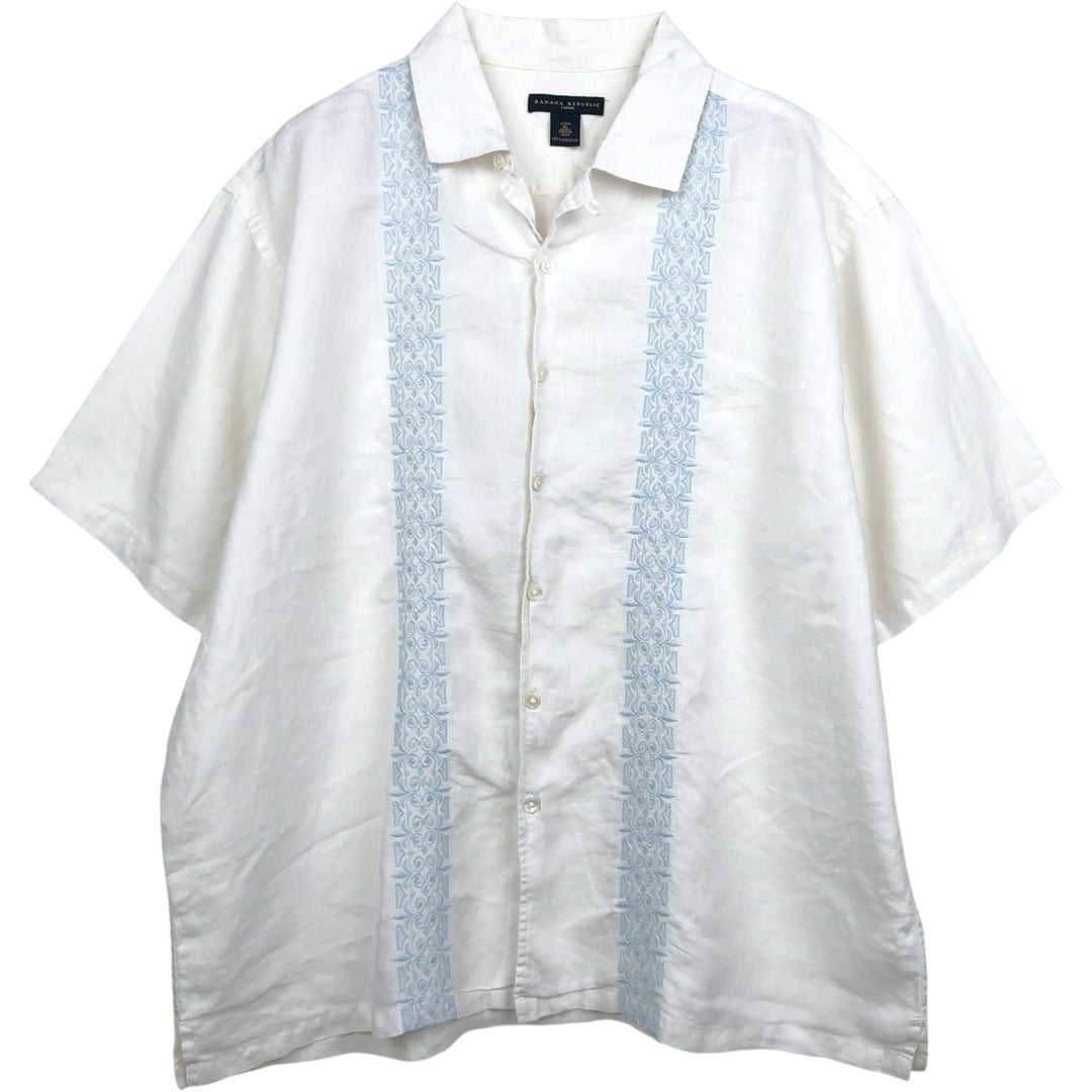 2000'S Banana Republic Short-Sleeve Open-Collar Mexican Shirt Cuban Shirt Box Shirt Men's XL Equivalent linen white type Vintage Second Hand