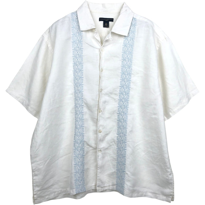 2000'S Banana Republic Short-Sleeve Open-Collar Mexican Shirt Cuban Shirt Box Shirt Men's XL Equivalent linen white type Vintage Second Hand