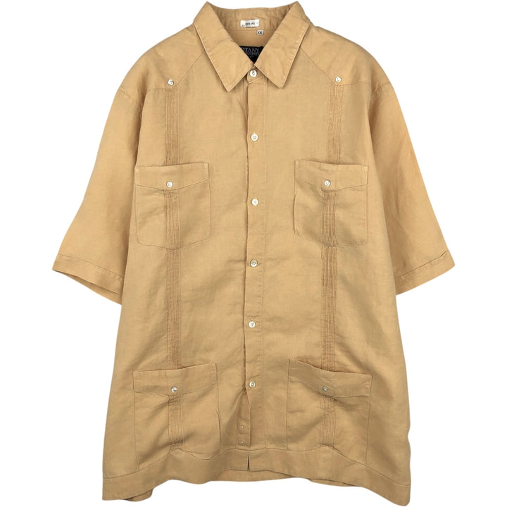 Botany 500 Short-Sleeve Mexican Shirt, Cuban Shirt, Boxy Shirt, Men's Size XXL (approx.) linen ocher yellow type Vintage Second Hand