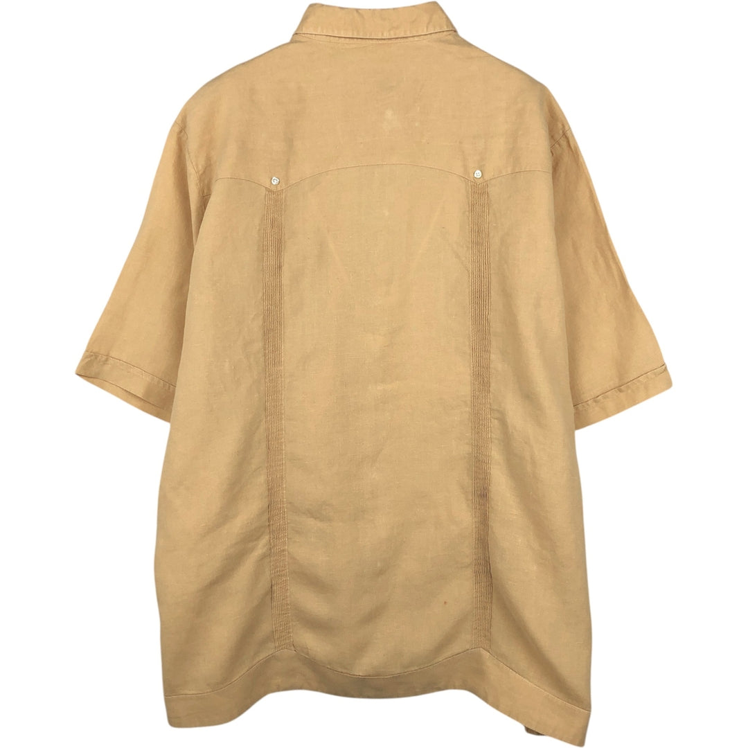Botany 500 Short-Sleeve Mexican Shirt, Cuban Shirt, Boxy Shirt, Men's Size XXL (approx.) linen ocher yellow type Vintage Second Hand