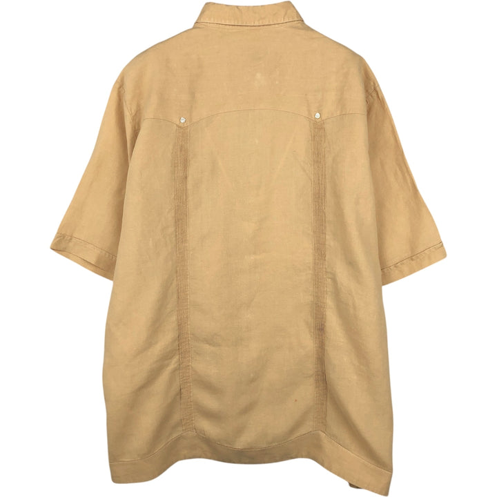 Botany 500 Short-Sleeve Mexican Shirt, Cuban Shirt, Boxy Shirt, Men's Size XXL (approx.) linen ocher yellow type Vintage Second Hand