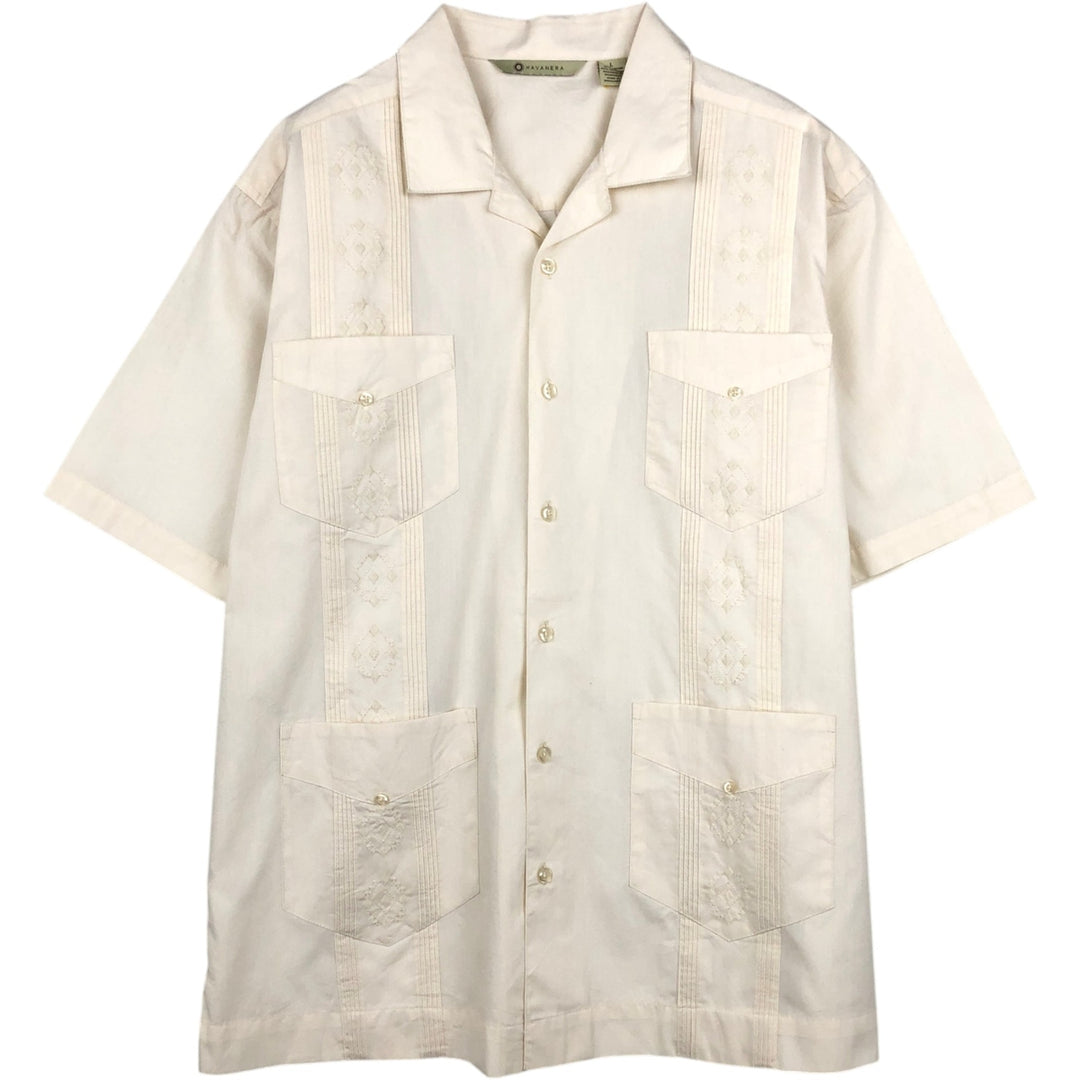 HAVANERA Short-Sleeve Open-Collar Mexican Shirt, Cuban Shirt, Boxy Shirt, Men's Size L (approx.) cotton unbleached Vintage Second Hand