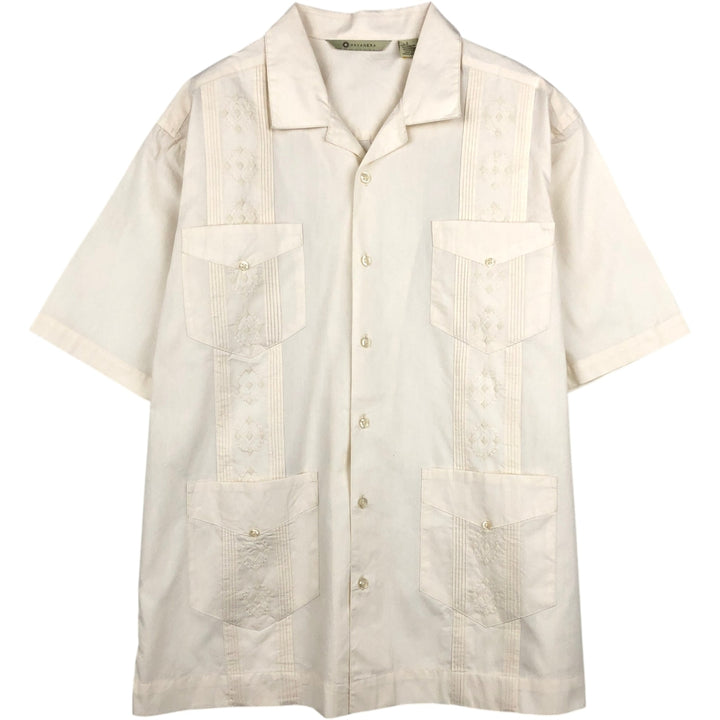 HAVANERA Short-Sleeve Open-Collar Mexican Shirt, Cuban Shirt, Boxy Shirt, Men's Size L (approx.) cotton unbleached Vintage Second Hand