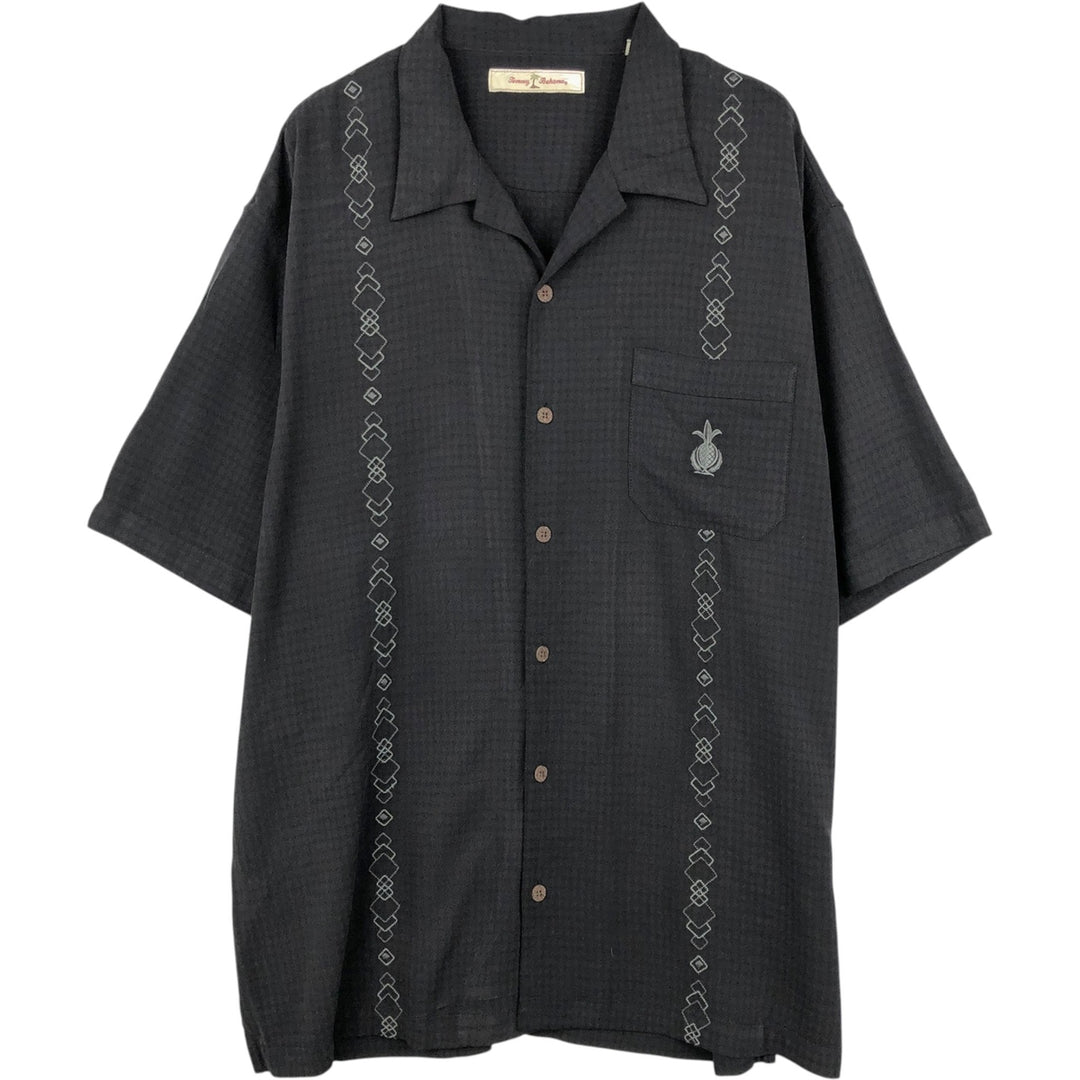Tommy Bahama Short-Sleeve Open-Collar Mexican Shirt (Cuban Shirt, Boxy Shirt) - Men's Size L (approx.) silk black type Vintage Second Hand