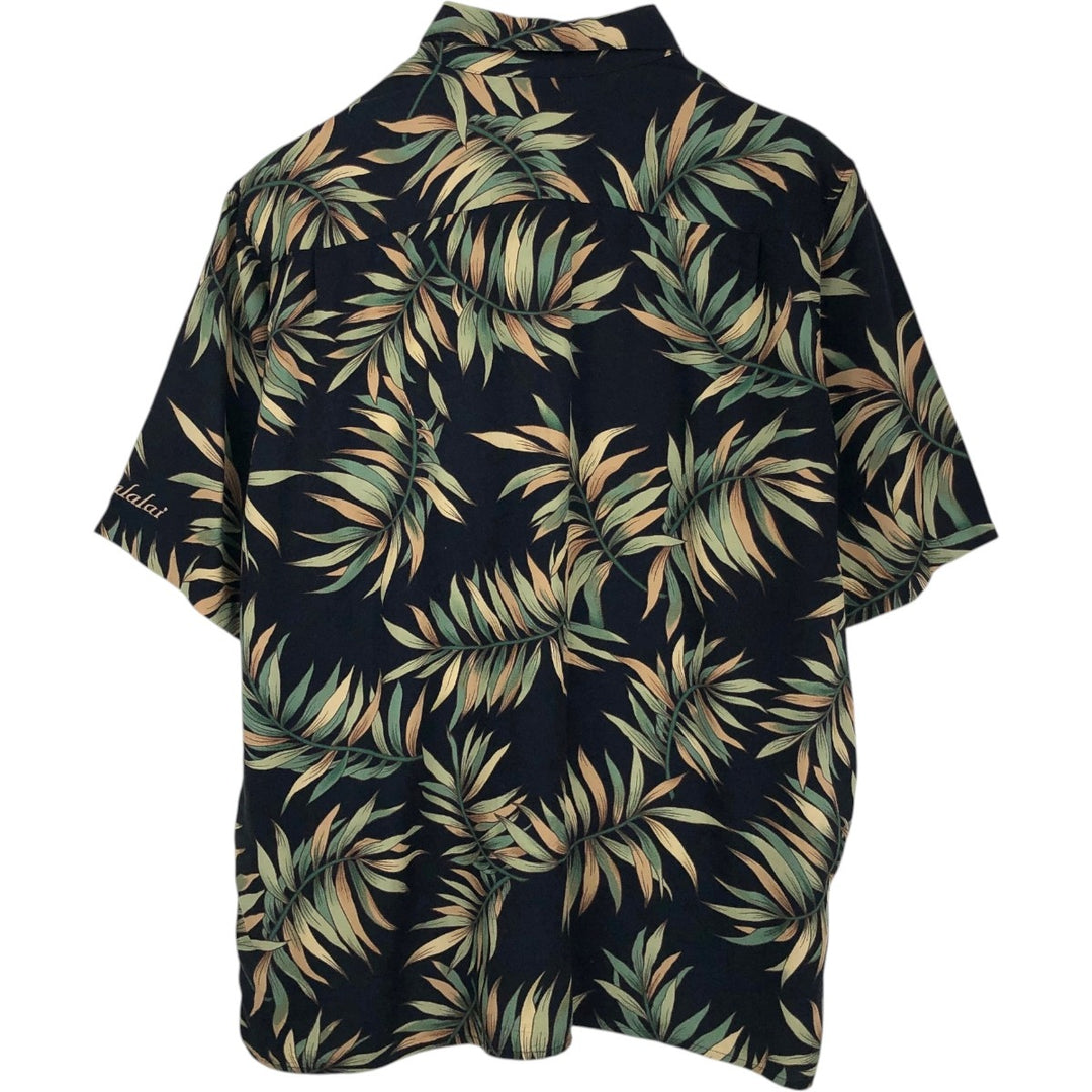 80s-90'S Reyn Spooner Diamond Head tag all-over leaf pattern rayon aloha shirt, boxy fit, men's size L (approx.) Rayon black type Vintage Second Hand