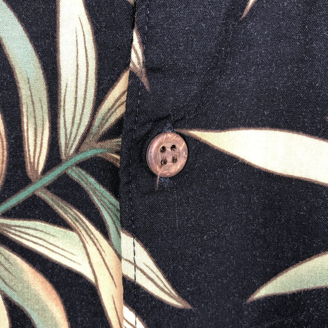 80s-90'S Reyn Spooner Diamond Head tag all-over leaf pattern rayon aloha shirt, boxy fit, men's size L (approx.) Rayon black type Vintage Second Hand