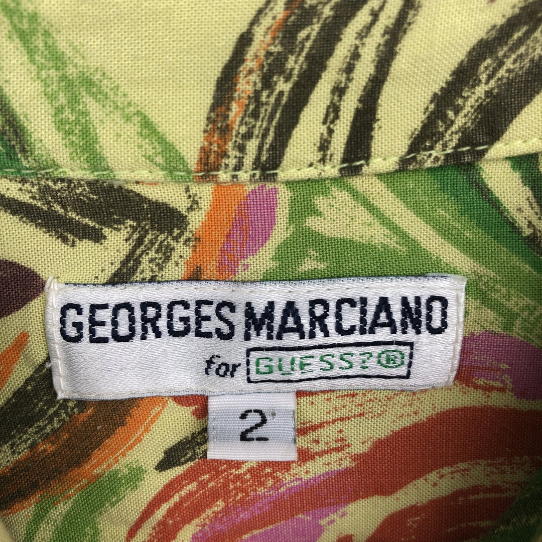 90'S Guess by Georges Marciano all-over botanical pattern rayon Hawaiian Aloha shirt, made in the USA, men's size L equivalent. Rayon green type yellow green Vintage Second Hand