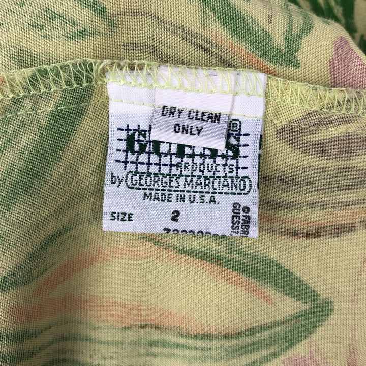 90'S Guess by Georges Marciano all-over botanical pattern rayon Hawaiian Aloha shirt, made in the USA, men's size L equivalent. Rayon green type yellow green Vintage Second Hand